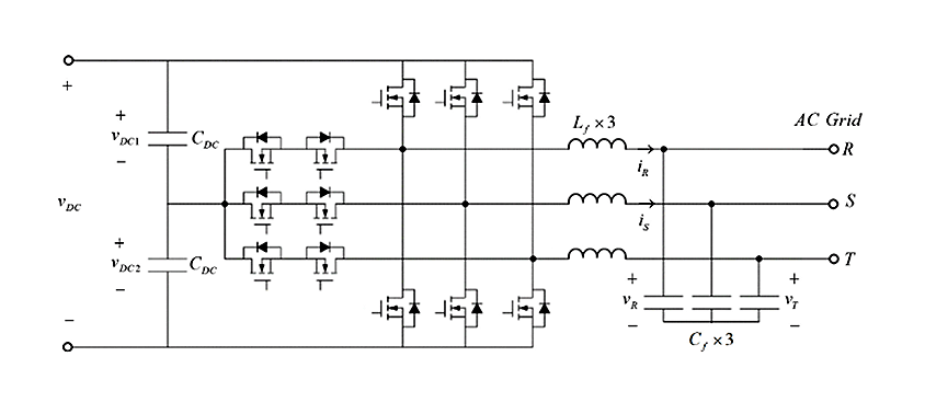 Minimum DC Link Capacitance for a Family of Three-Phase Three-Level Grid-Connected Converters Operating with Arbitrary Power Factor 